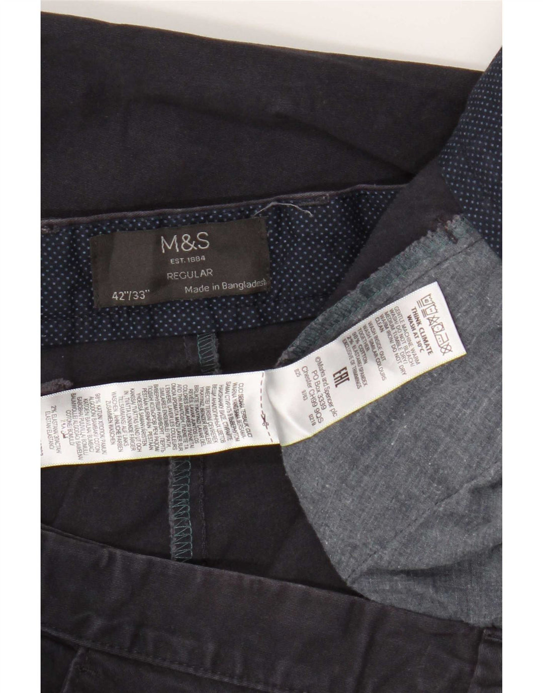Marks & Spencer Ανδρικό κανονικό παντελόνι Chino W42 L33 Navy Blue Cotton