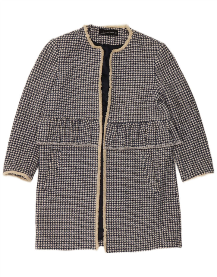 Zara Γυναικείο Ανοιχτό Πανωφόρι UK 10 Small Blue Houndstooth Βαμβακερό
