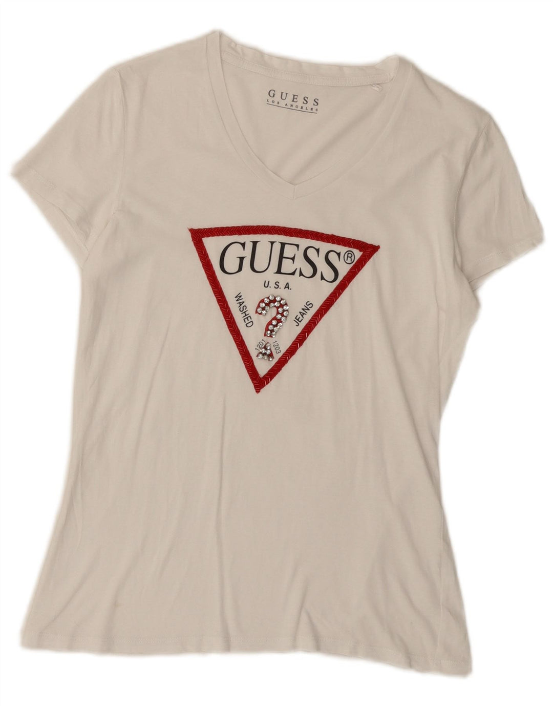 Γυναικείο γραφικό μπλουζάκι Guess Top UK 12 Medium White