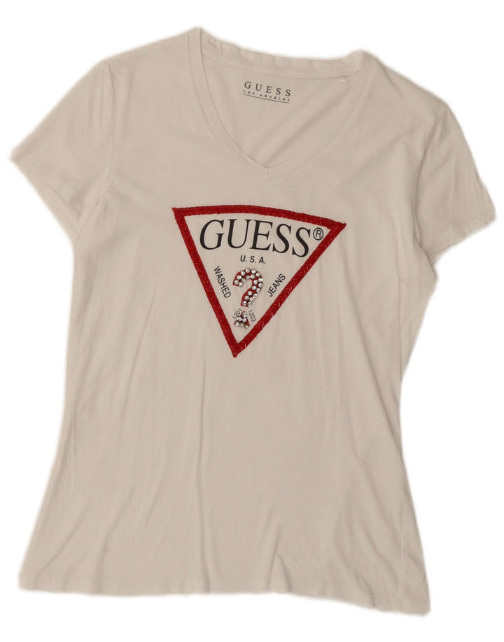 Γυναικείο γραφικό μπλουζάκι Guess Top UK 12 Medium White