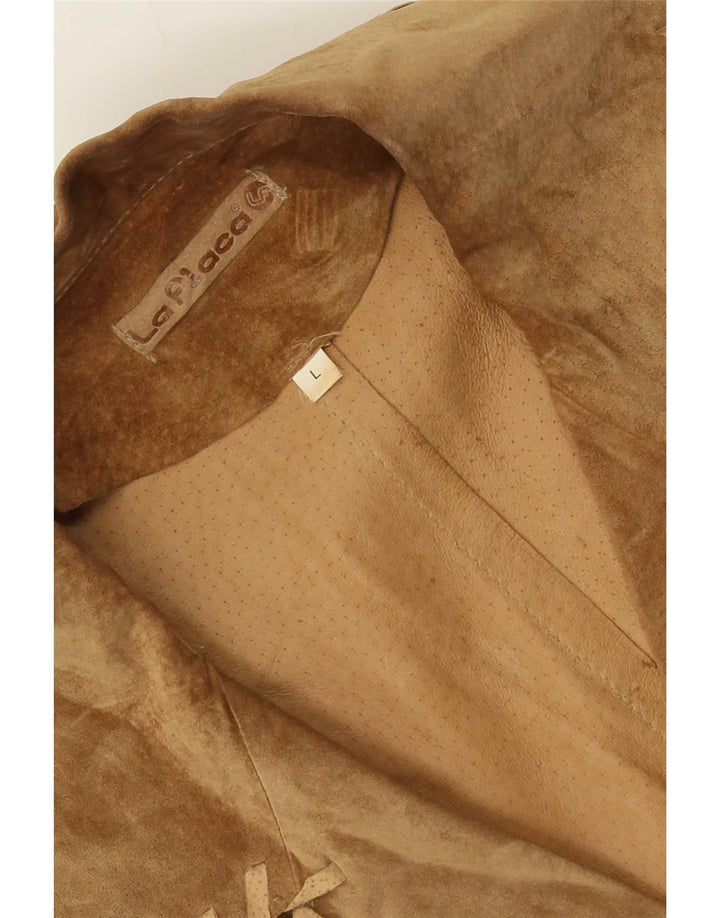 Vintage γυναικείο σουέτ σακάκι με 2 κουμπιά UK 14 Large Beige