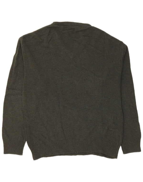 VINTAGE Ανδρικό πουλόβερ με λαιμόκοψη σε μεσαίο πράσινο Argyle/Diamond New Wool