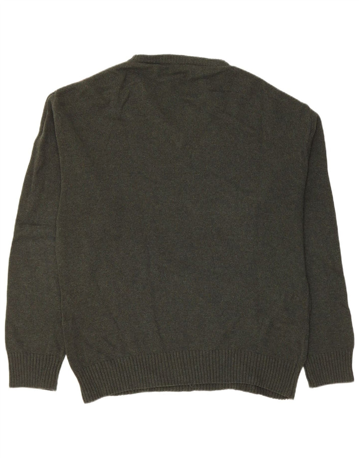 VINTAGE Ανδρικό πουλόβερ με λαιμόκοψη σε μεσαίο πράσινο Argyle/Diamond New Wool