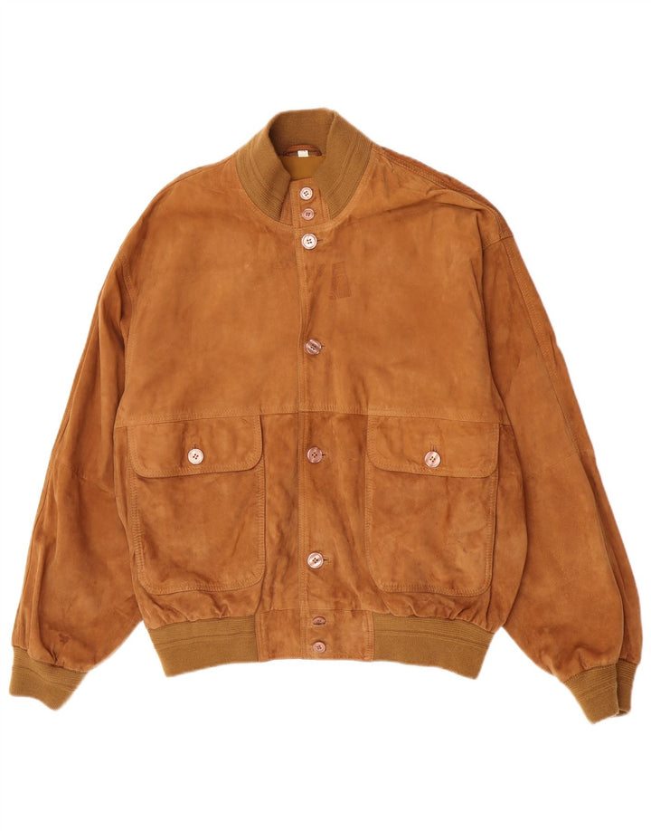 Vintage Ανδρικό Suede Bomber Jacket IT 52 XL Καφέ Δερμάτινο