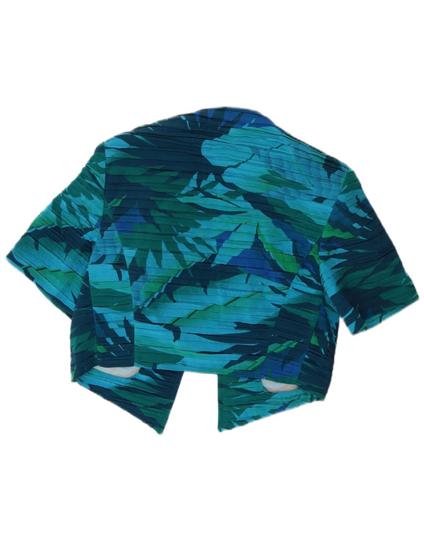 Vintage Womens Crop Open Cardigan Top 10 Small Blue Floral Silk