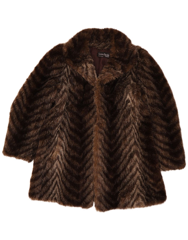Lucien Daville Γυναικείο παλτό από ψεύτικη γούνα UK 16 Large Brown Chevron Acrylic