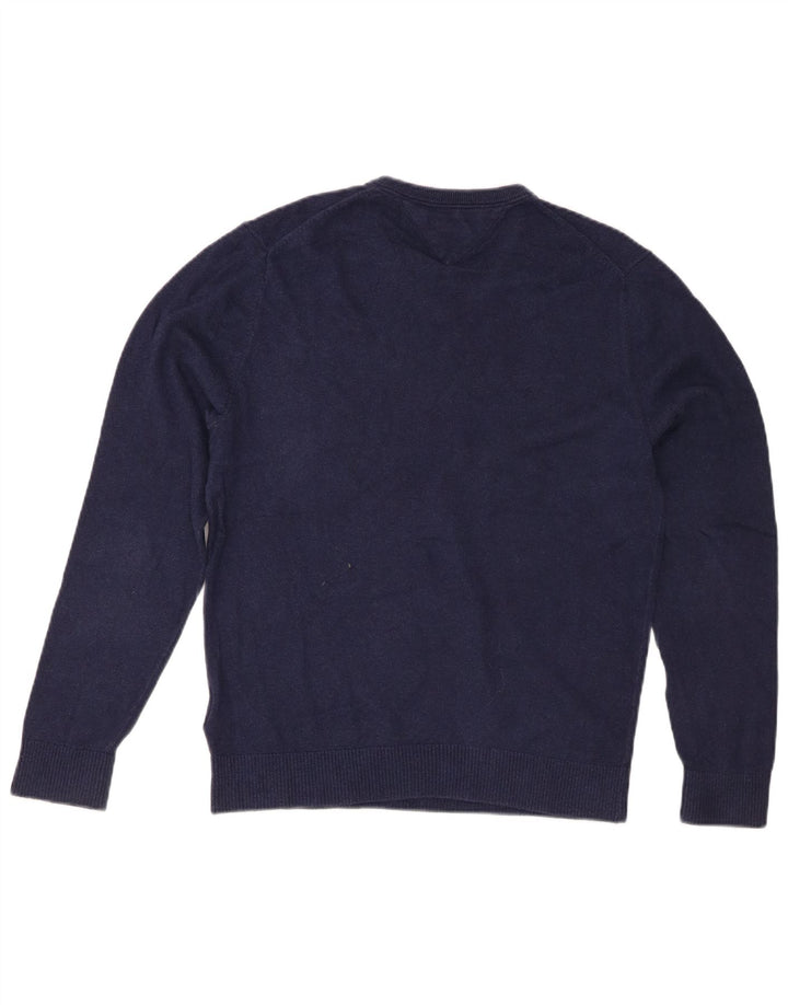 TOMMY HILFIGER Mens V-Neck Jumper Sweater Medium Navy Blue Cotton