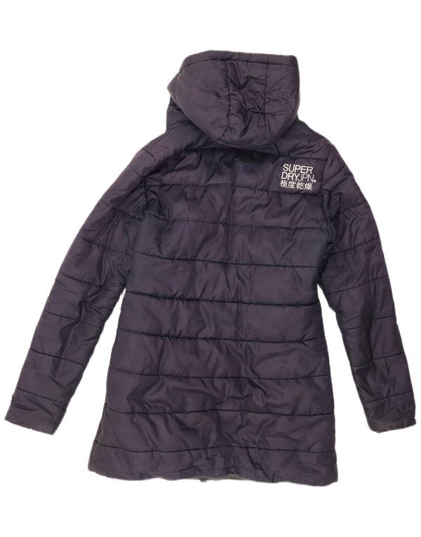 Superdry Γυναικείο παλτό με κουκούλα με γραφικό φόρεμα UK 14 Medium Navy Blue Winter