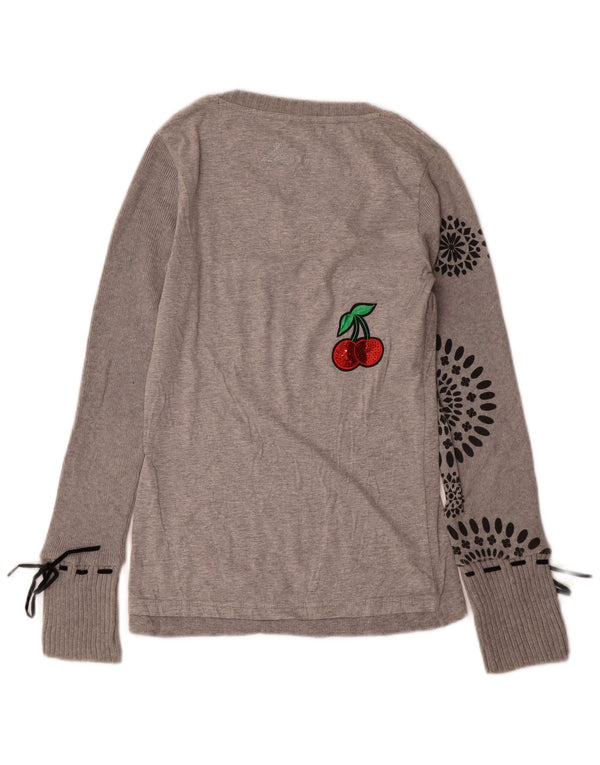 Desigual Womens Graphic Top Long Sleeve UK 10 Small Grey Floral