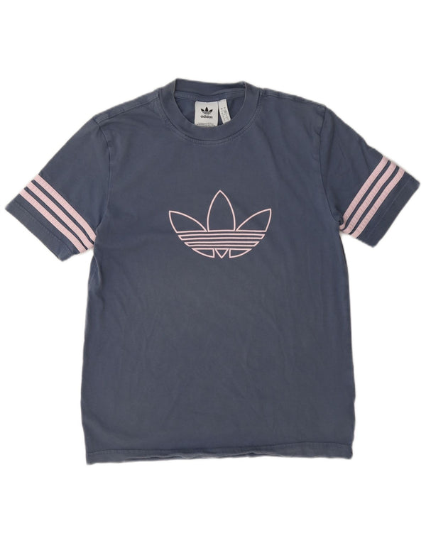 Γυναικείο γραφικό T-Shirt Adidas Top UK 10 Small μπλε βαμβακερό
