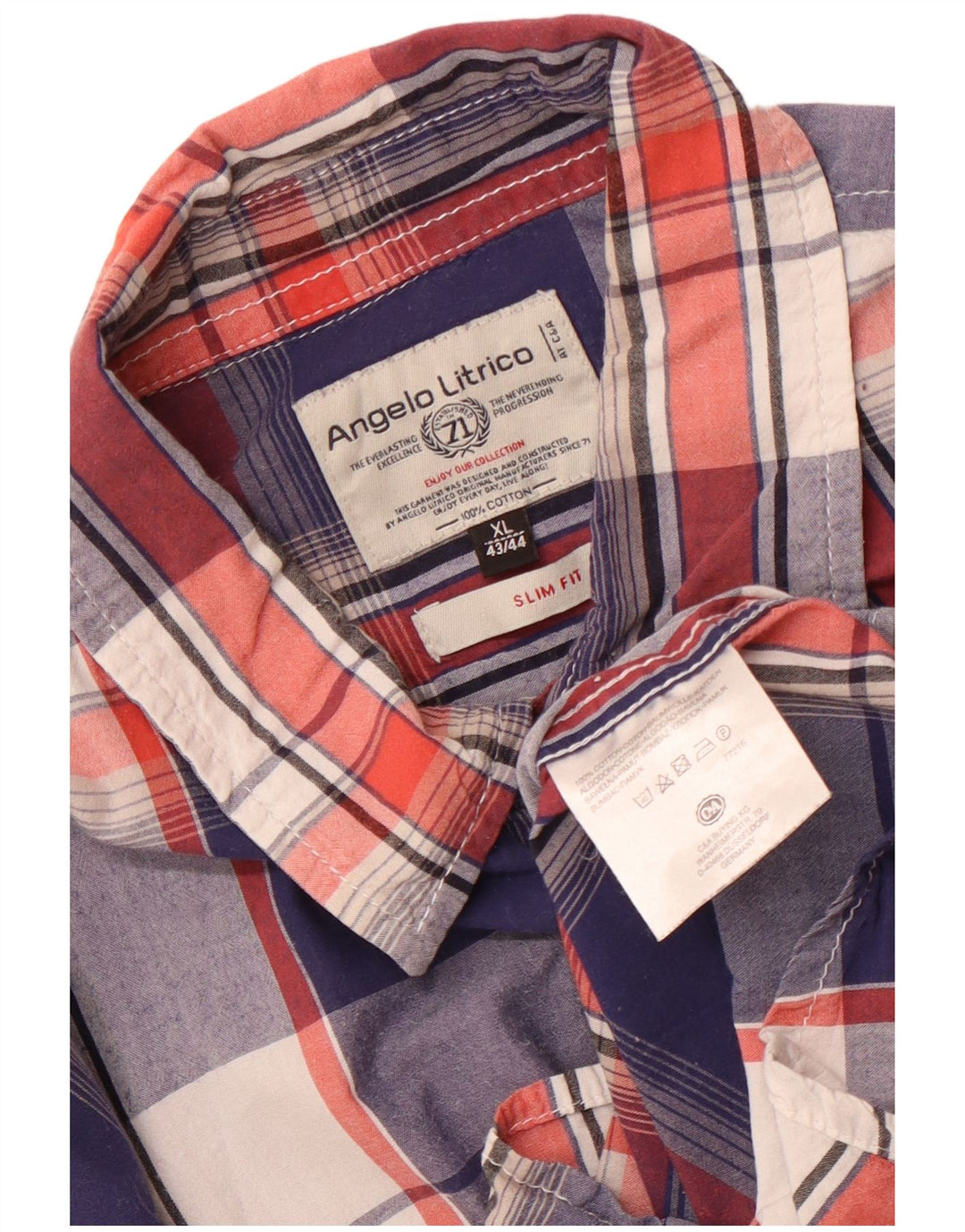 Ανδρικό κοντομάνικο πουκάμισο Angelo Litrico με λεπτή εφαρμογή, μέγεθος 43/44 XL μπλε Check