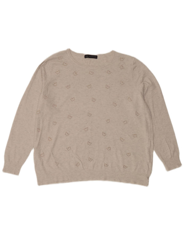 Marks & Spencer Γυναικείο πουλόβερ με λαιμό σκάφος UK 22 3XL Off White Butterf