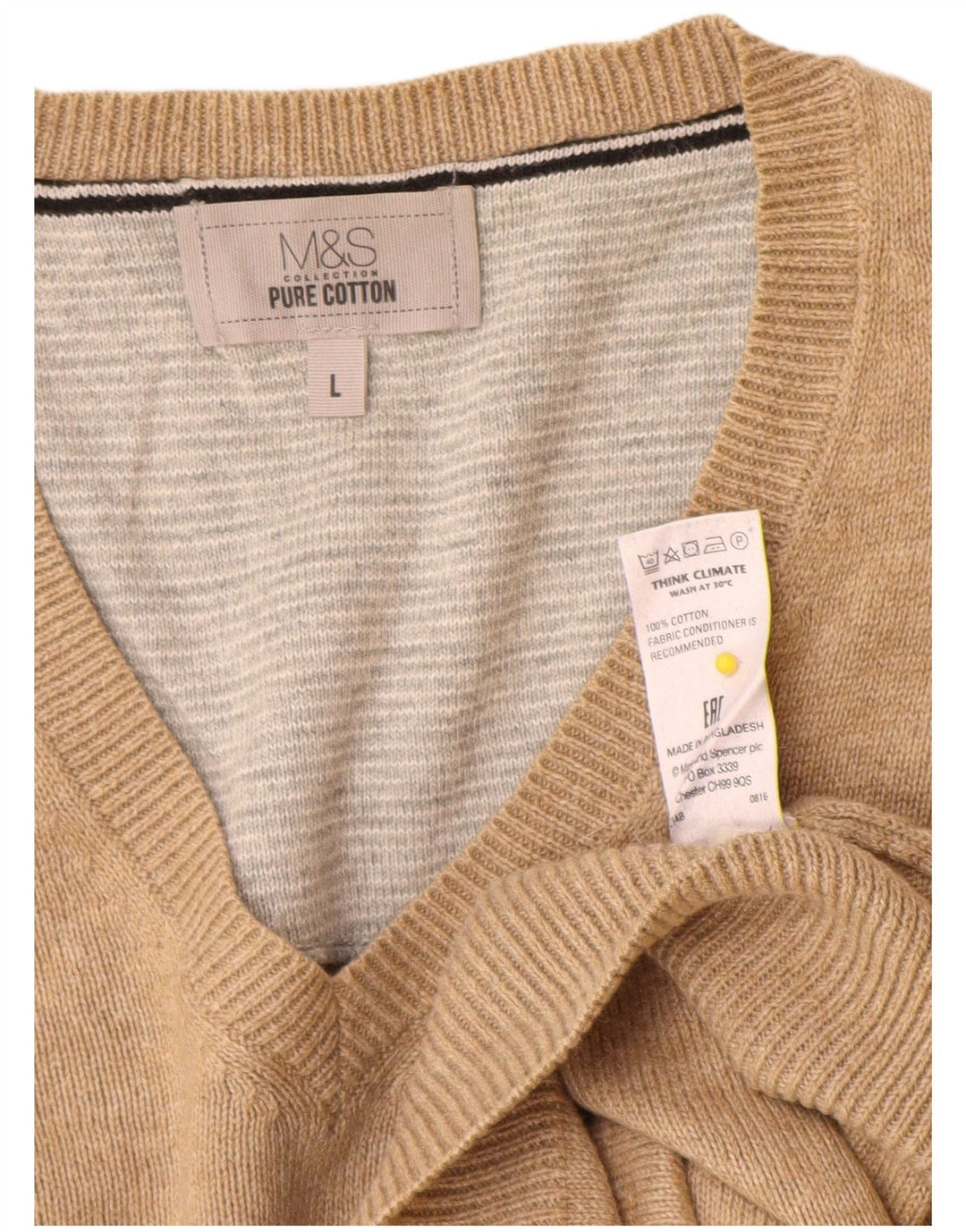 Marks & Spencer Ανδρικό πουλόβερ με λαιμόκοψη V-λαιμόκοψη Μεγάλο μπεζ βαμβακερό