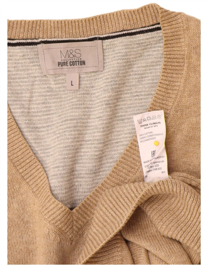 Marks & Spencer Ανδρικό πουλόβερ με λαιμόκοψη V-λαιμόκοψη Μεγάλο μπεζ βαμβακερό