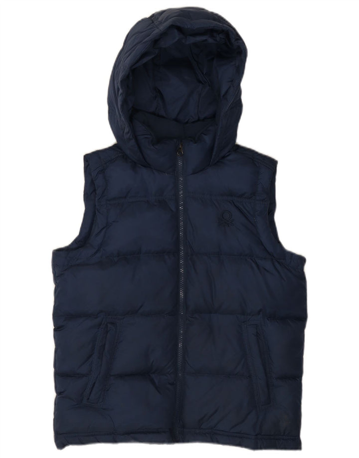 BENETTON Boys Hooded Gilet 11-12 Years 2XL Navy Blue Polyamide