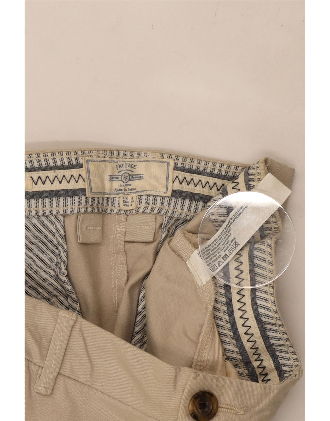 FAT FACE Womens Straight Cropped Trousers UK 8 Small W30 L23 Beige Cotton