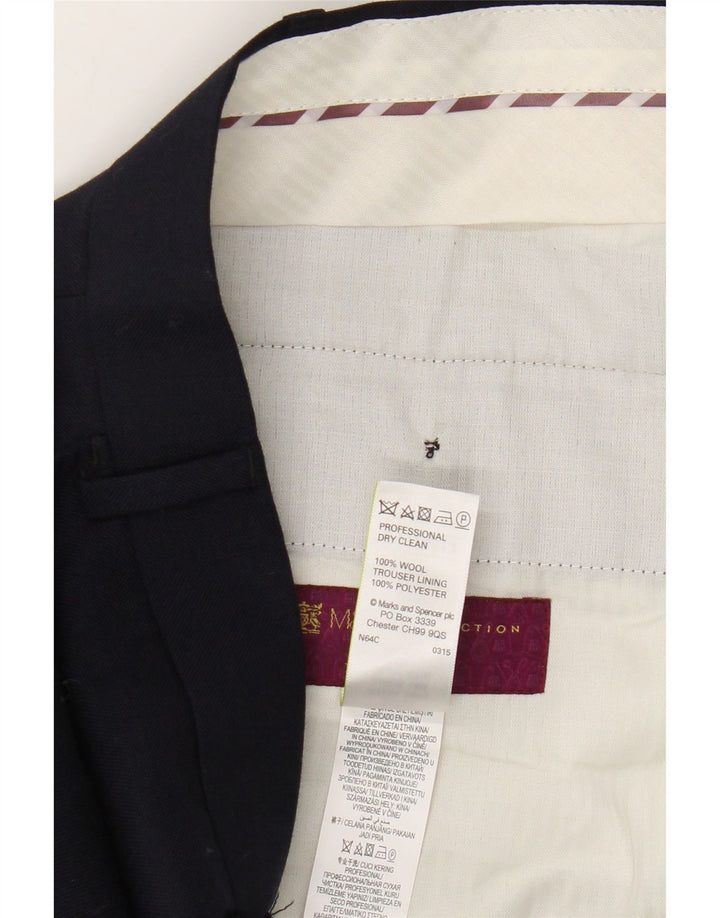 Ανδρικό παντελόνι με κανονική εφαρμογή Marks & Spencer W38 L31 Navy Blue Wool