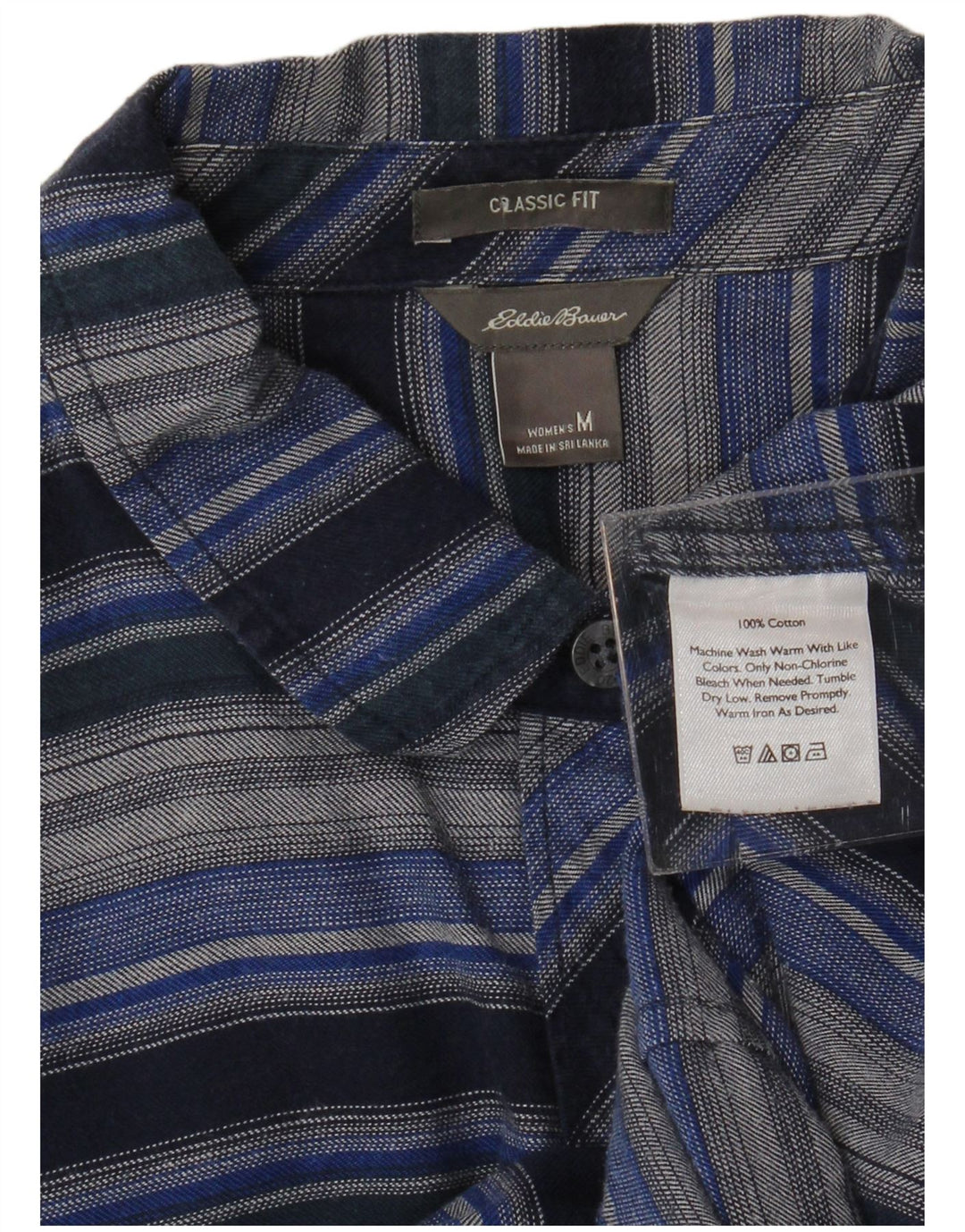 EDDIE BAUER Γυναικείο φανελένιο πουκάμισο UK 14 Medium Navy Blue ριγέ