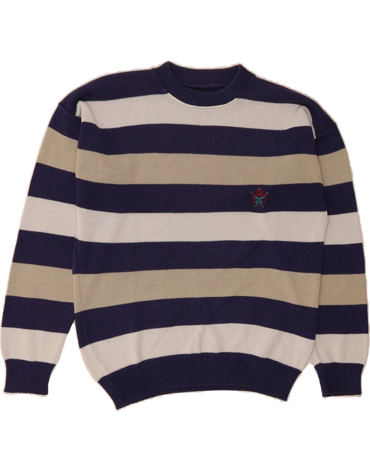 VINTAGE Mens Crew Neck Jumper Sweater Medium Multicoloured Striped Vintage Vintage and Second-Hand Vintage from Messina Hembry 