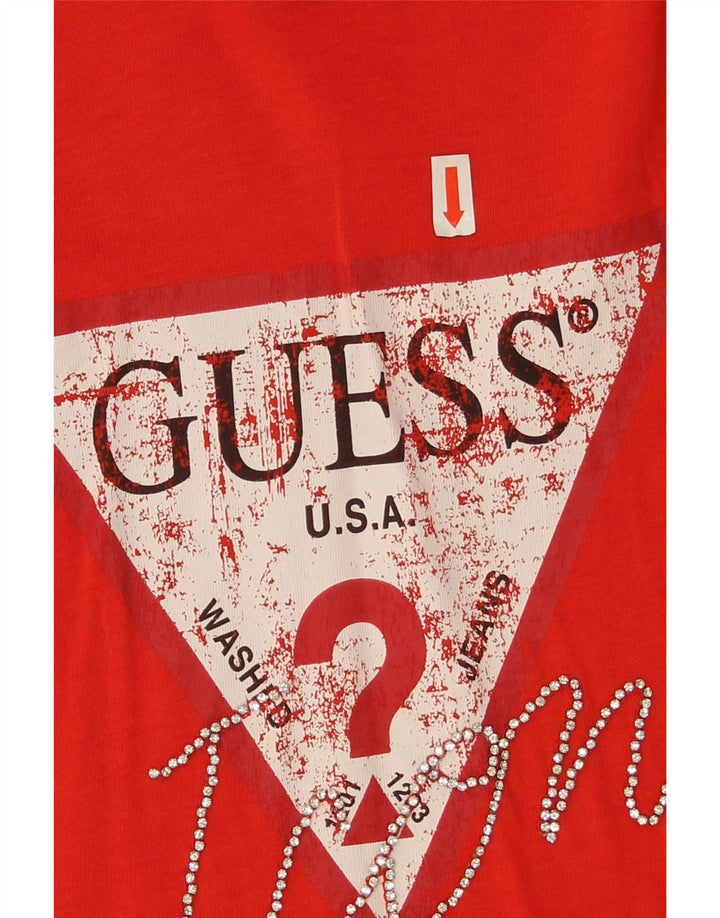 Guess Γυναικείο γραφικό τοπ μακρυμάνικο UK 10 Small κόκκινο βαμβακερό