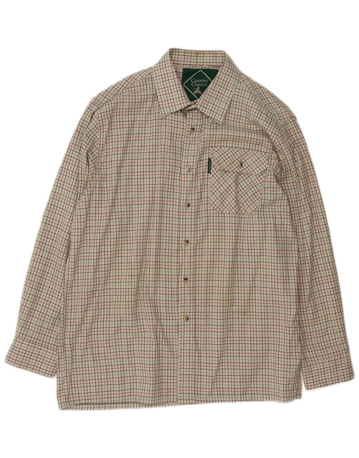 Vintage Ανδρικό Πουκάμισο Μέγεθος 16 1/2 Large Beige Check Polyester