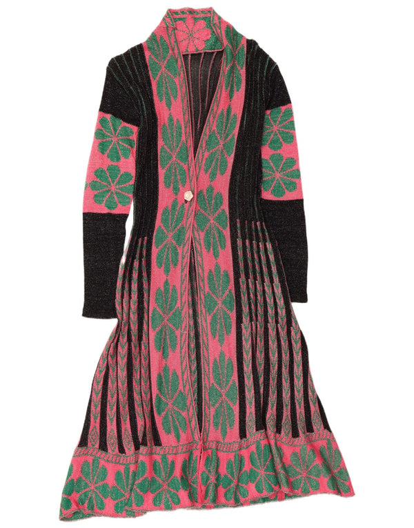 Vintage Γυναικείο πουλόβερ Longline Cardigan UK 8 Small Black Floral