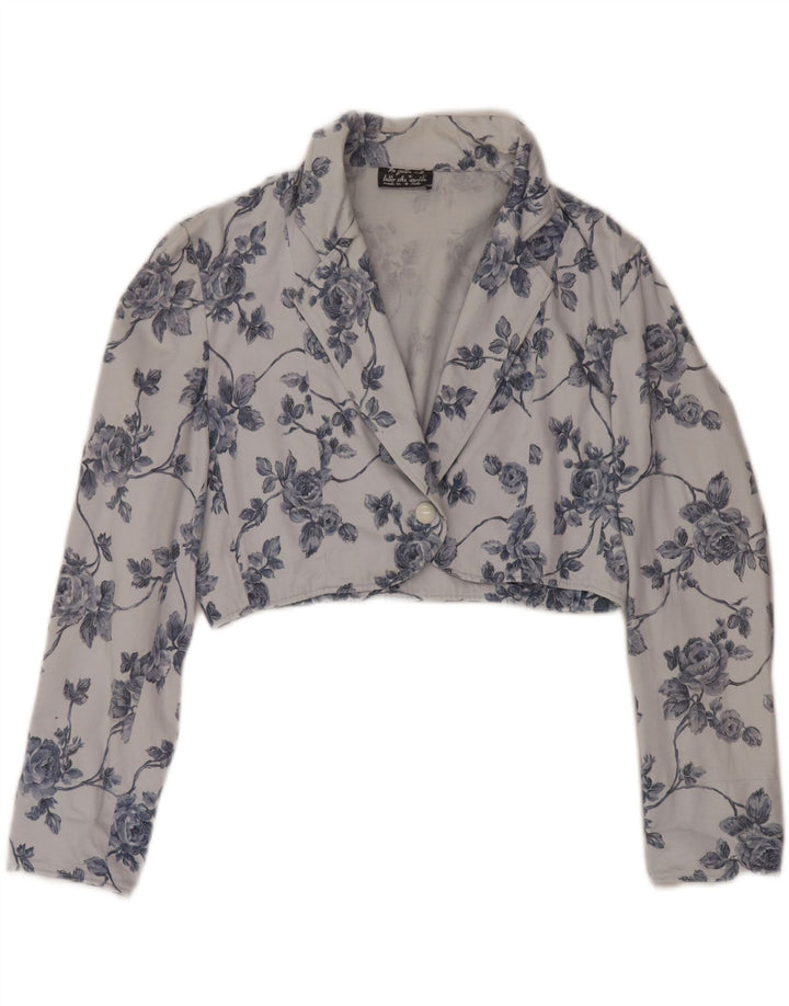 Vintage Γυναικείο μπουφάν Bolero 14 Κουμπιού UK 14 Medium Blue Floral