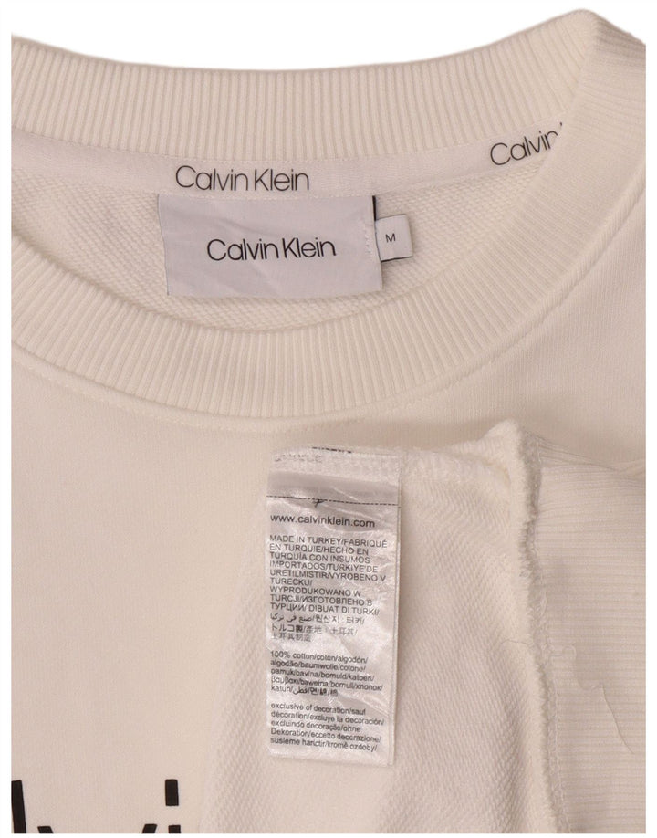 CALVIN KLEIN Mens Graphic Sweatshirt Jumper Medium White Cotton