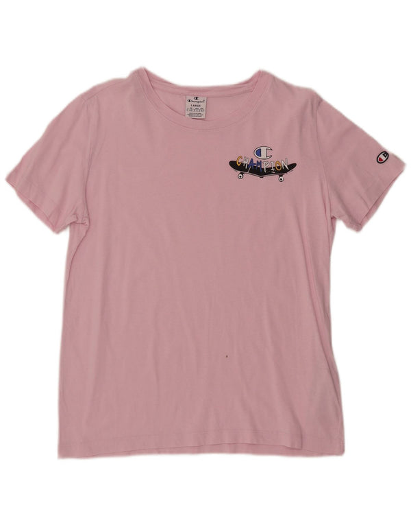 Champion Γυναικείο γραφικό T-Shirt Top UK 16 μεγάλο ροζ βαμβακερό