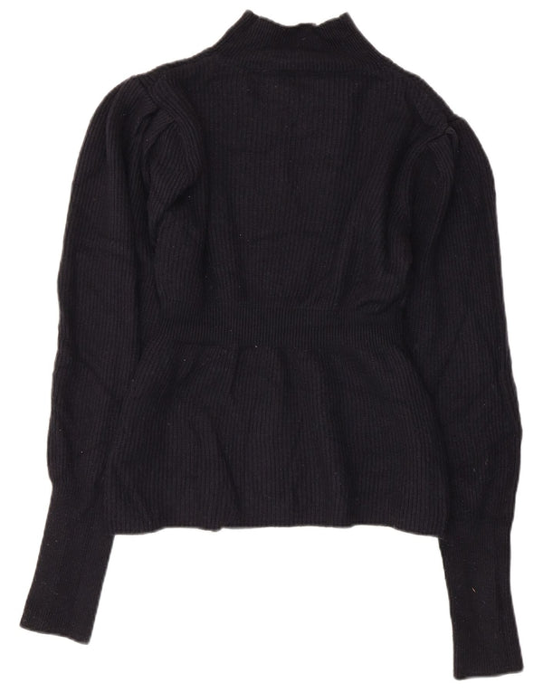 Topshop Womens Crop Turtle Neck Jumper Sweater UK 12 Medium Navy Blue Nylon