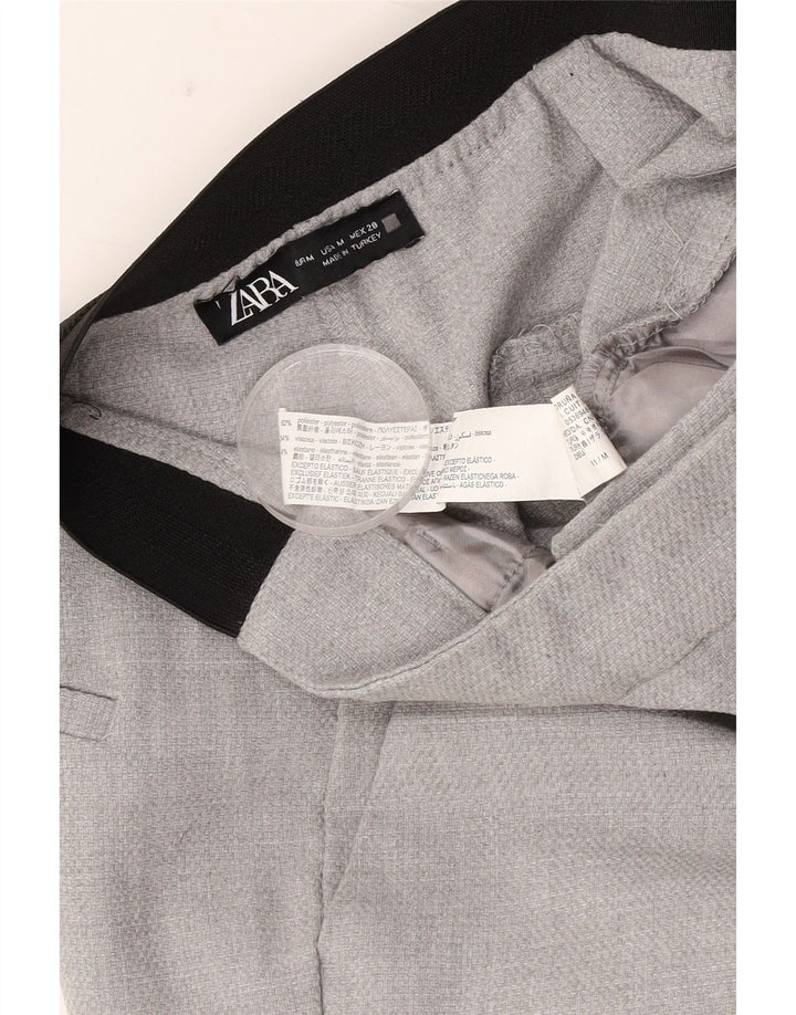 Zara Γυναικείο Slim Cropped Παντελόνι Medium W28 L25 Grey Colourblock Polyester