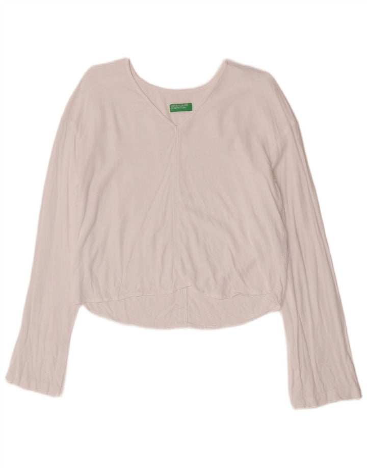 Benetton Γυναικείο Crop Μακρυμάνικο UK 10 Small White Viscose