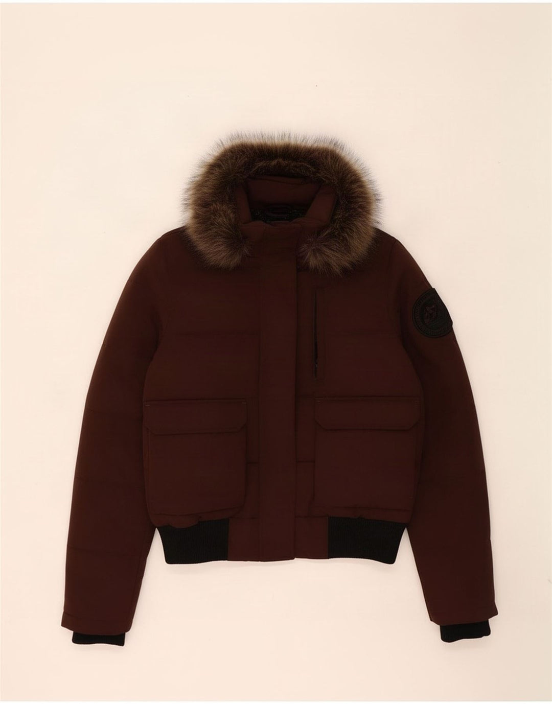 Superdry γυναικείο μπουφάν με κουκούλα με επένδυση UK 12 Medium Brown Colorblock