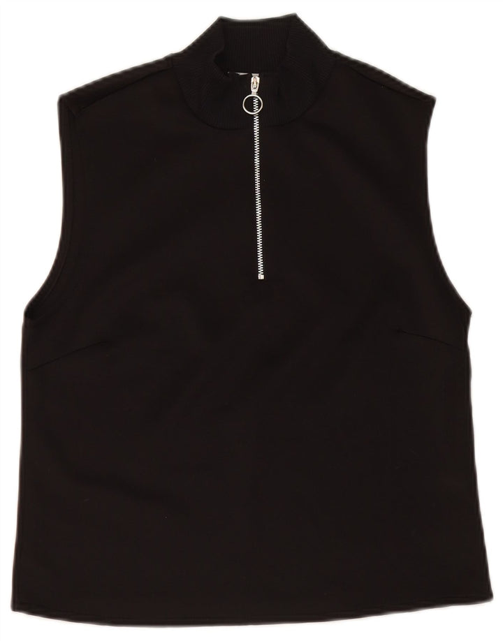 Zara Γυναικείο Crop Top UK 12 Medium Black Cotton