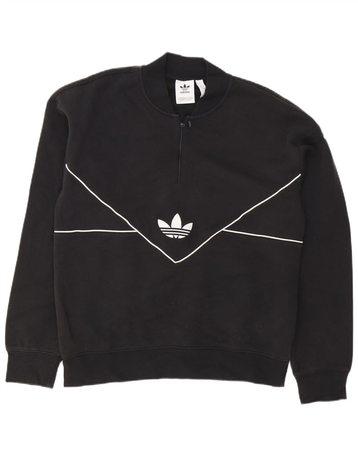 Ανδρικό φούτερ Adidas με φερμουάρ, μεσαίο μαύρο βαμβακερό