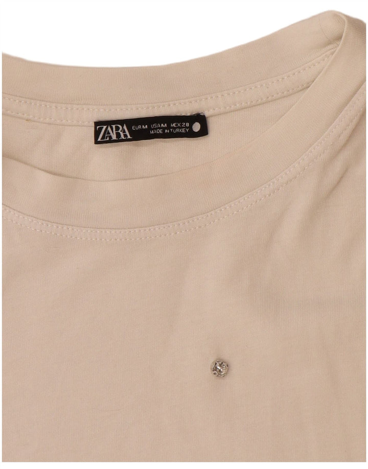Zara Γυναικείο T-Shirt Top UK 14 Μεσαίο λευκό βαμβακερό