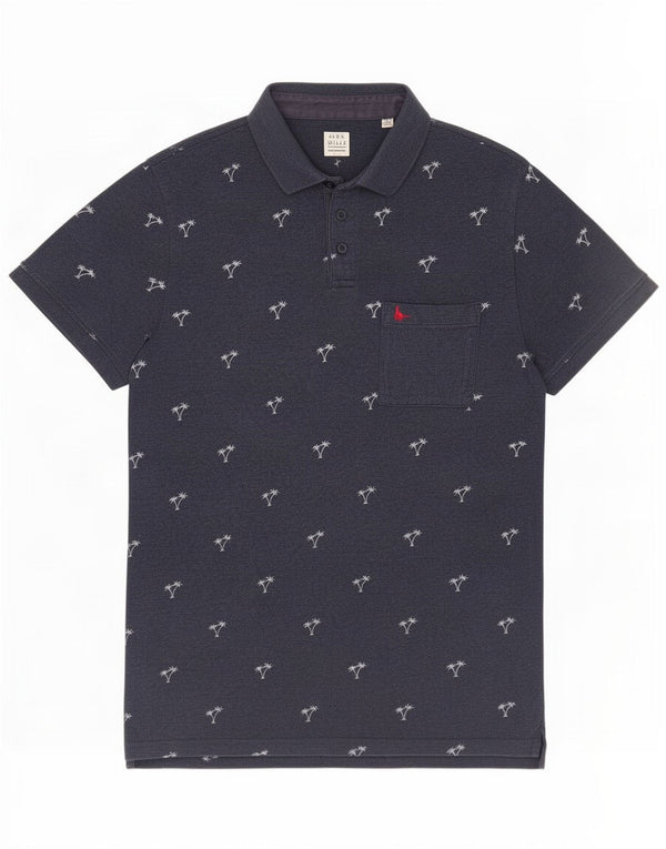 Jack Wills Mens Abstract Pattern Polo Shirt Large Navy Blue Cotton Hawaiian