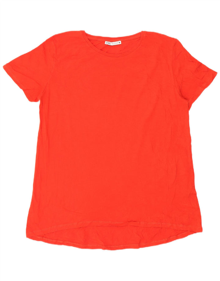 Zara Γυναικείο T-Shirt Top UK 14 Μεσαίο κόκκινο βαμβακερό