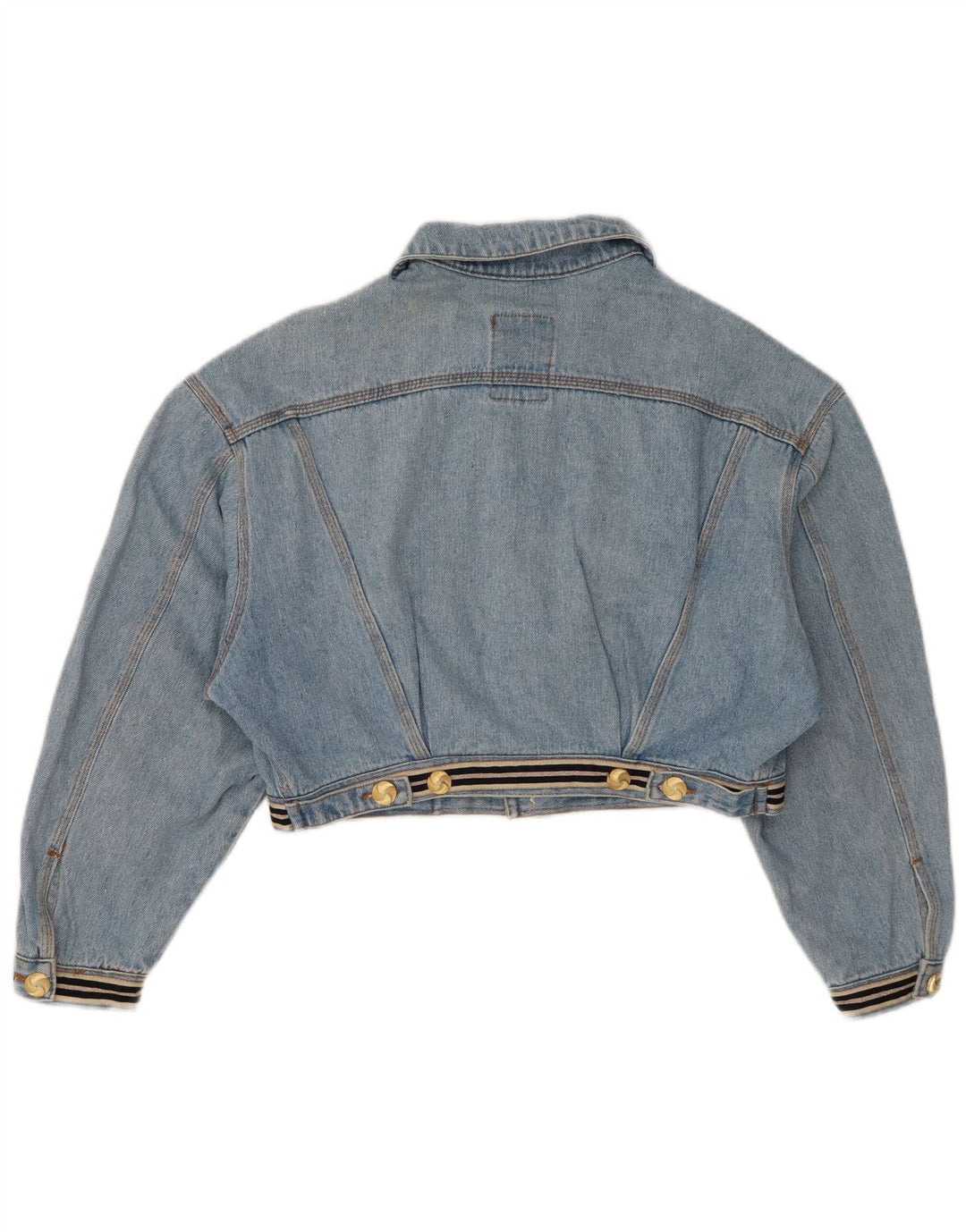 Vintage Γυναικείο Γραφικό Crop Τζιν Μπουφάν UK 14 Medium Blue Cotton