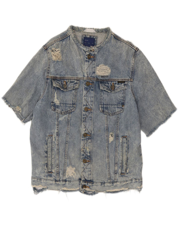 Zara Ανδρικό τζιν μπουφάν με κοντό μανίκι UK 42 XL μπλε βαμβακερό