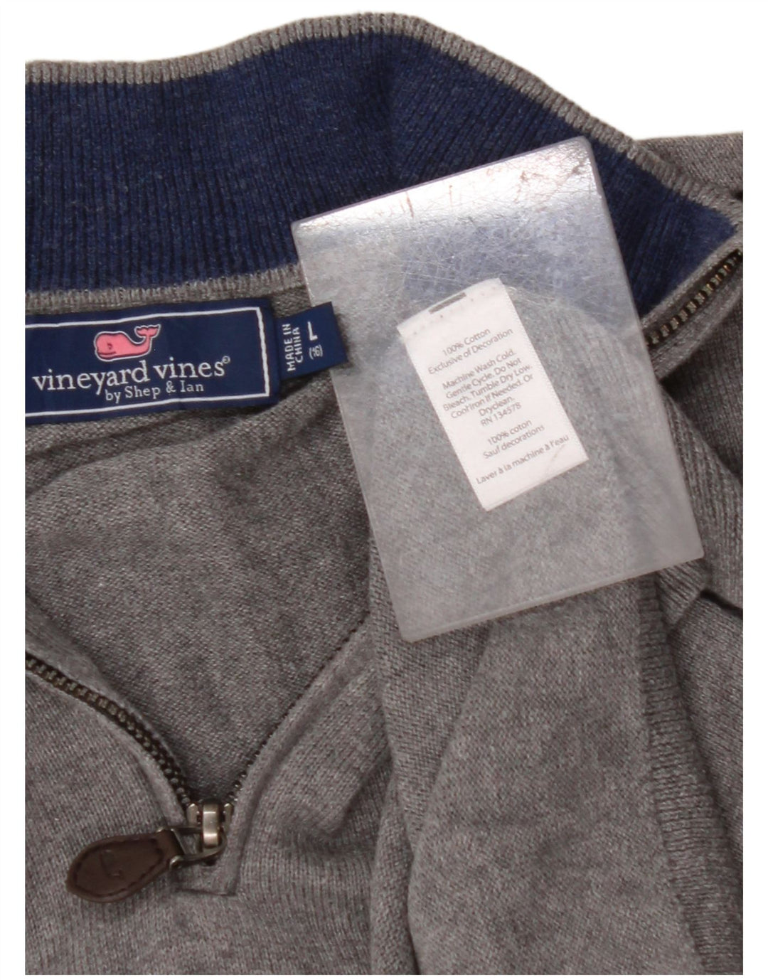 VINEYARD VINES Boys Zip Neck Jumper Sweater 15-16 Years Large Grey Cotton