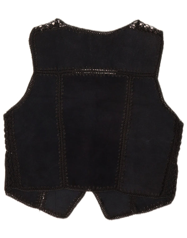 Vintage Γυναικείο Suede Γιλέκο UK 14 Large Black Patchwork