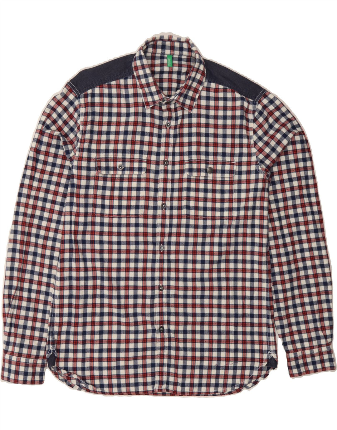 BENETTON Mens Flannel Shirt Small Burgundy Check Vintage Benetton and Second-Hand Benetton from Messina Hembry 