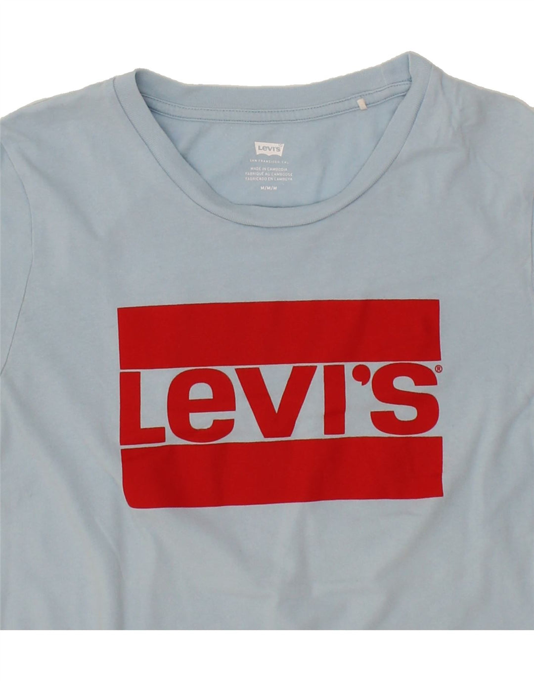 LEVI'S Womens Graphic T-Shirt Top UK 14 Medium Blue Cotton Vintage Levi's and Second-Hand Levi's from Messina Hembry 