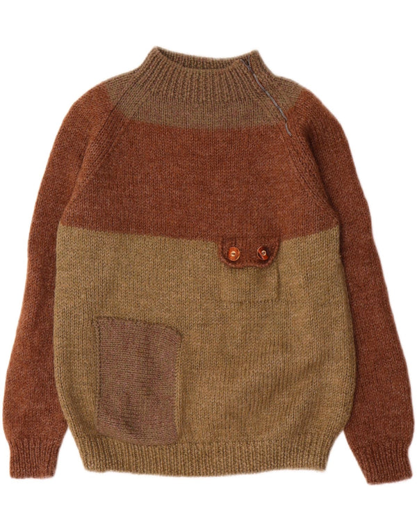 Vintage Womens Turtle Neck Jumper Sweater UK 12 Medium Brown Colourblock