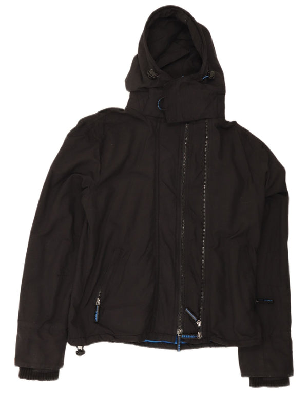 Superdry γυναικείο μπουφάν με κουκούλα αντιανεμικό UK 14 Medium μαύρο νάιλον
