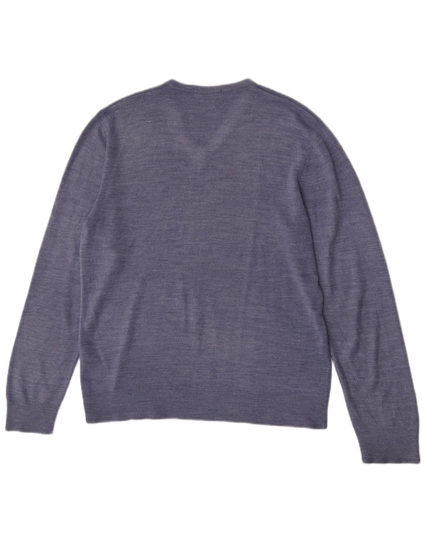 Ανδρικό πουλόβερ Marks & Spencer Blue Harbor με λαιμόκοψη με λαιμόκοψη σε μεσαίο μπλε φλύκταινα