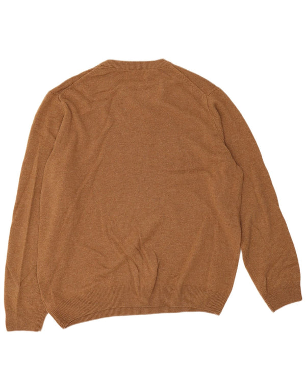 Marks & Spencer Ανδρικό πουλόβερ με λαιμόκοψη 2XL Καφέ Lambswool