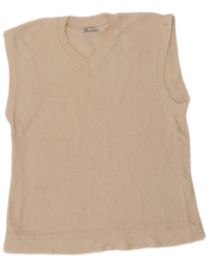 Zara ανδρικό γιλέκο Tank Top Βαμβακερό μεσαίο εκρού