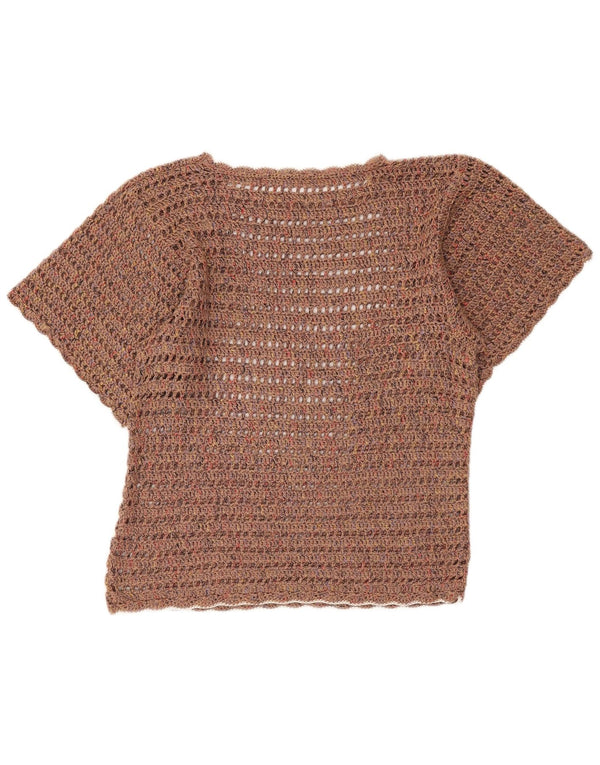 Vintage γυναικεία μπλούζα με κροσέ τοπ UK 18 XL καφέ